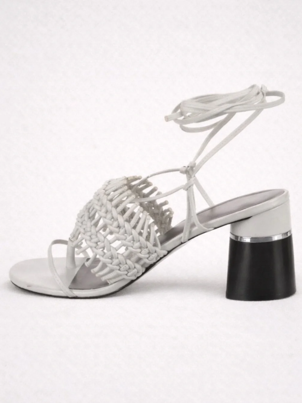 PHILLIP LIM STRAPPY WRAP CHUNKY HEEL WHITE MACRAMÉ BRAIDED SANDALS SIZE 7.5